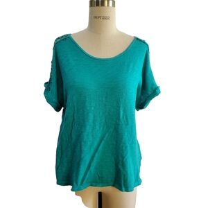 Rafaella Weekend Women's Green Top With Brass Shoulder Enhancements Size‎ L